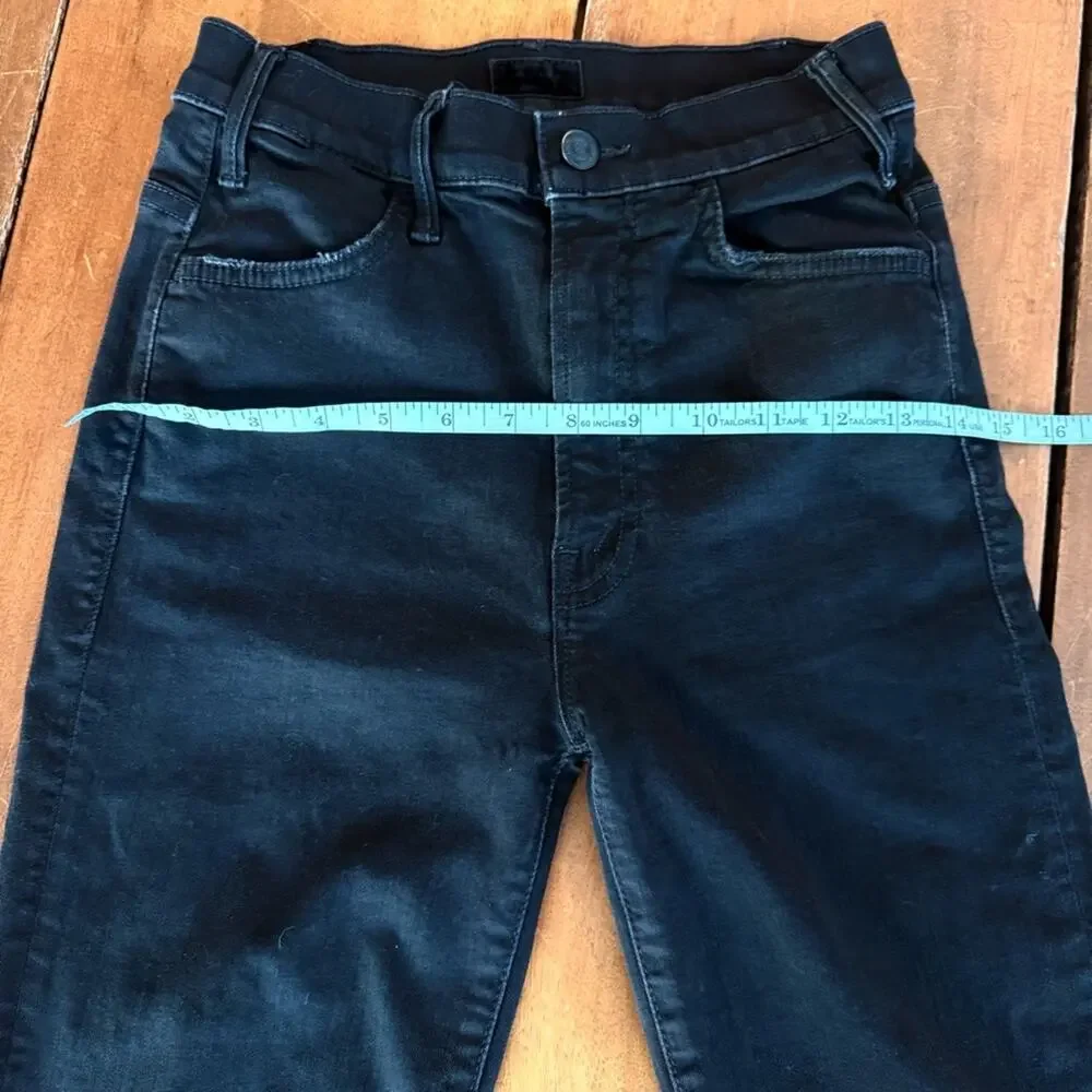 Mother‎ The Hustler Ankle Fray Black Wash Stretch Jeans Raw Hem Womens 24 Edgy